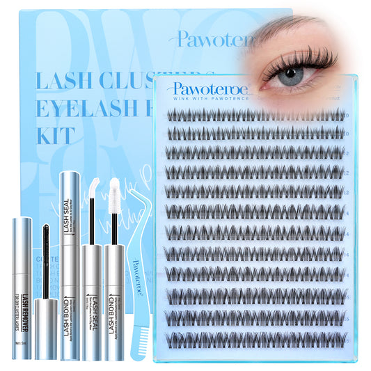 Pawotence Wispy Natural Lash Clusters Kit Spider Lashes D Curl False Lashes Comfortable, Super Soft, Thin Band, Long Lasting Eyelashes Clusters DIY Lash Extensions for Daily Makeup Beginner Friendly