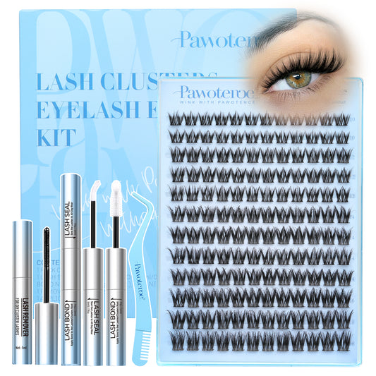 Pawotence Wispy Natural Lash Clusters Kit Spider Cluster Lashes D Curl Comfortable, Super Soft, Thin Band, Long Lasting Eyelashes DIY Lash Extensions for Daily Makeup Beginner Friendly