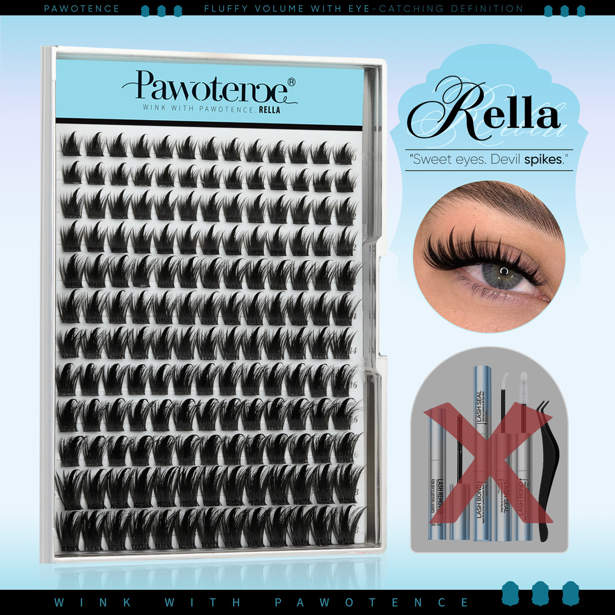 Pawotence Rella Soft Spiky Manga Lash Clusters, Cosplay Eyelash Extensions for Beginners, At-Home Clean Girl Makeup (Lashes Only)