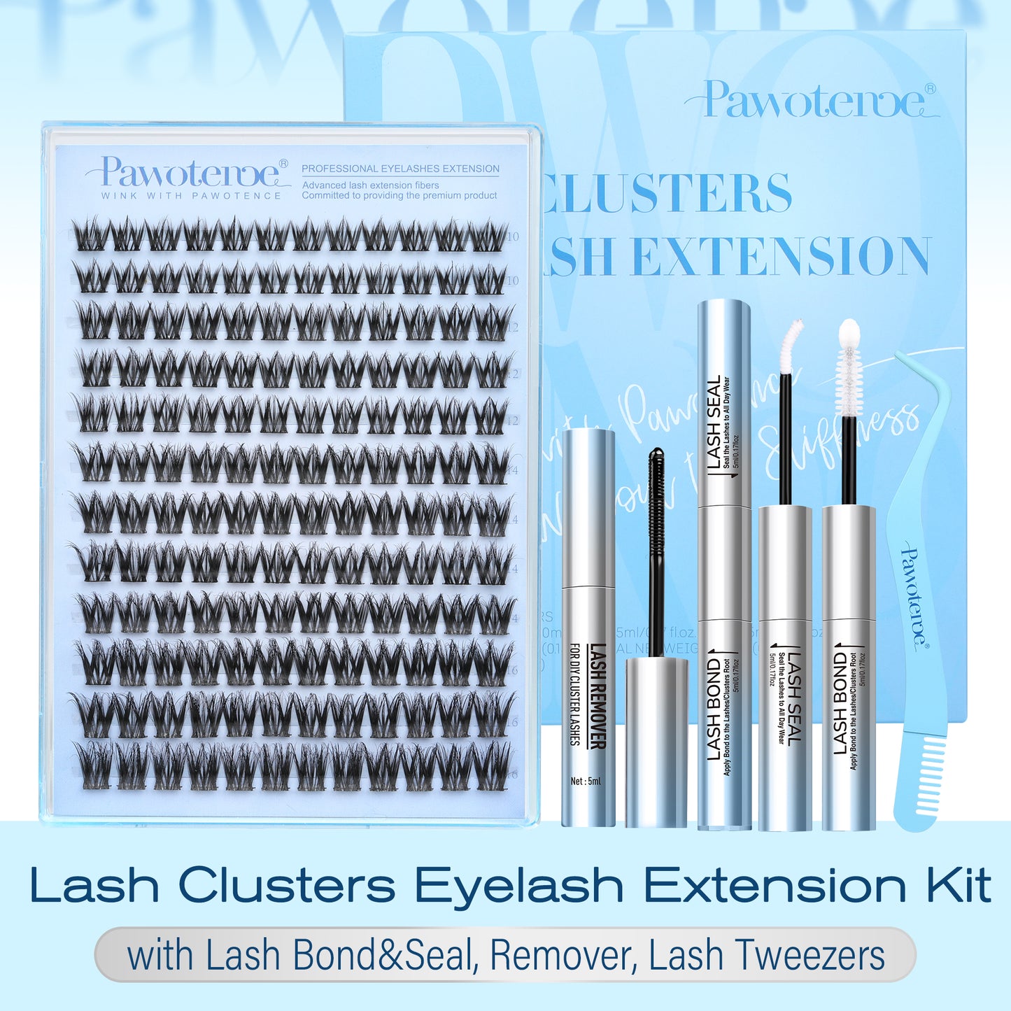 Pawotence Wispy Natural Lash Clusters Kit Spider Cluster Lashes D Curl Comfortable, Super Soft, Thin Band, Long Lasting Eyelashes DIY Lash Extensions for Daily Makeup Beginner Friendly