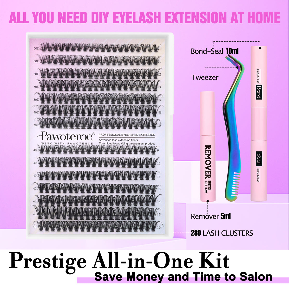 Lash Extension Kit 280pcs Individual Lash Clusters Kit 30D 40D Cluster Eyelash Extensions Kit