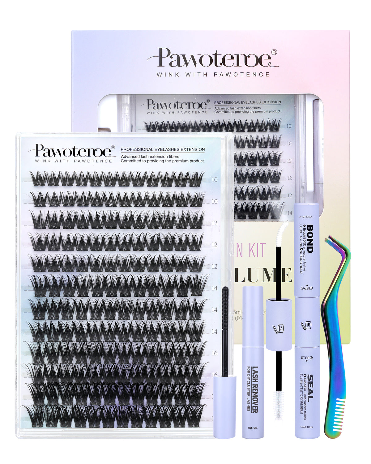Pawotence Misha Lash Clusters Kit 10-18mm Cluster Lashes Extension Wet Look Wispy Lashes Clusters with Lash Bond and Seal and Lash Remover