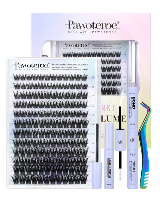 Pawotence Misha Lash Clusters Kit 10-18mm Cluster Lashes Extension Wet Look Wispy Lashes Clusters with Lash Bond and Seal and Lash Remover