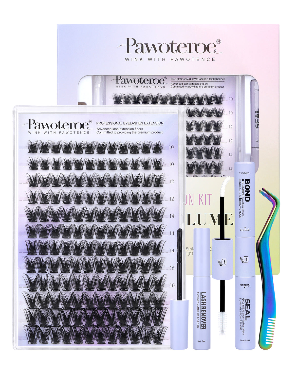 Pawotence Kira Lash Clusters Kit 10-18mm Fairy Cluster Lashes Extension Wispy Lashes with Lash Bond and Seal and Lash Remover