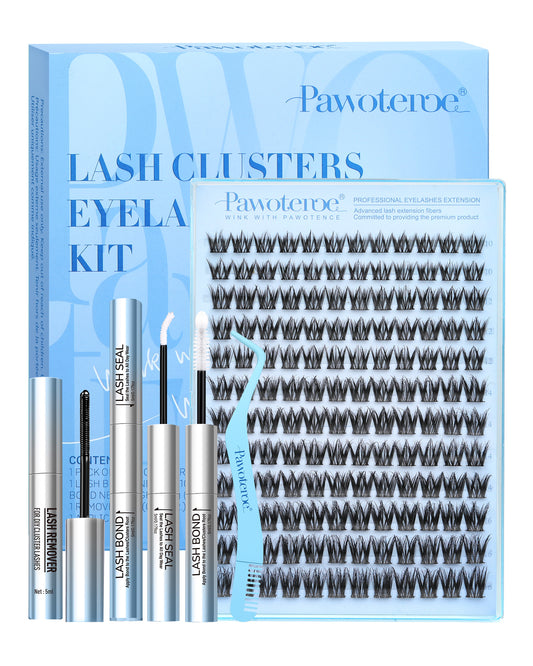 Pawotence Natural Lash Clusters Kit Spider Cluster Lashes D Curl Comfortable Soft Thin Band, Long Lasting Eyelashes DIY Lash Extensions for Daily Makeup