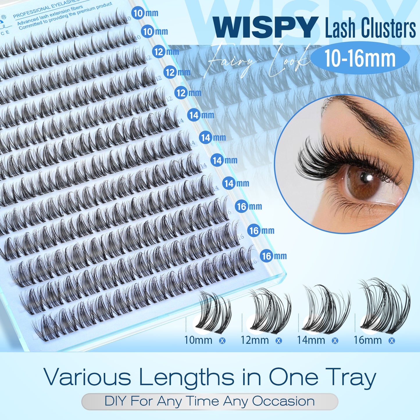 Pawotence Wispy Natural Lash Clusters Kit Spider Lashes D Curl False Lashes Comfortable, Super Soft, Thin Band, Long Lasting Eyelashes Clusters DIY Lash Extensions for Daily Makeup Beginner Friendly