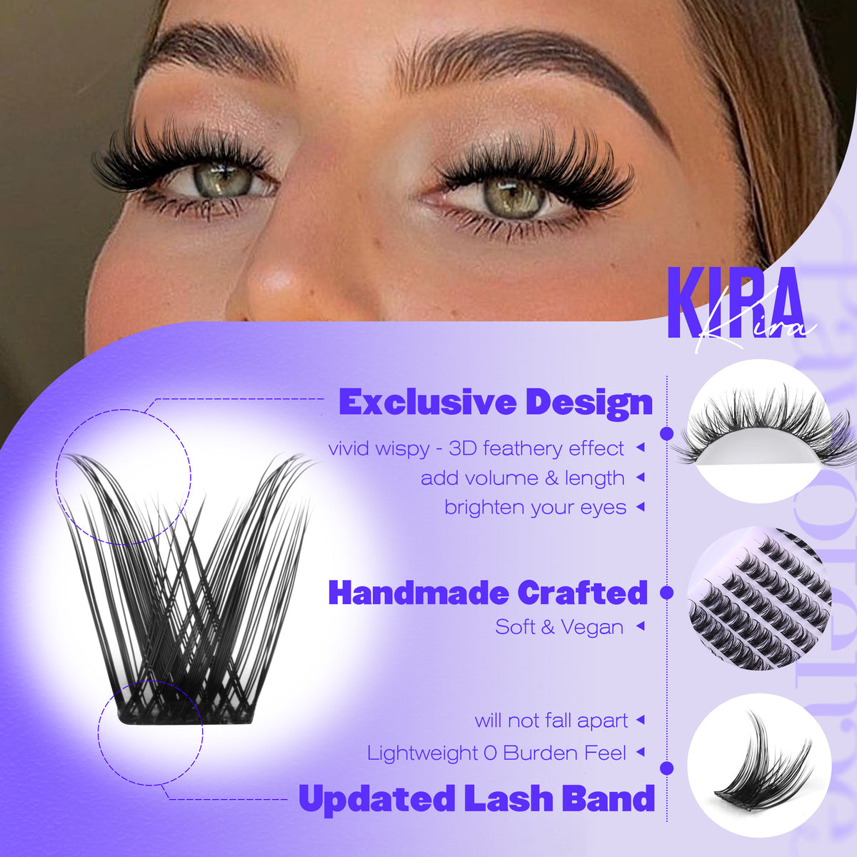 Pawotence Lash Clusters Wispy Kira Cluster Eyelash Extensions 10-18mm Individual Lashes with Soft Thin Band