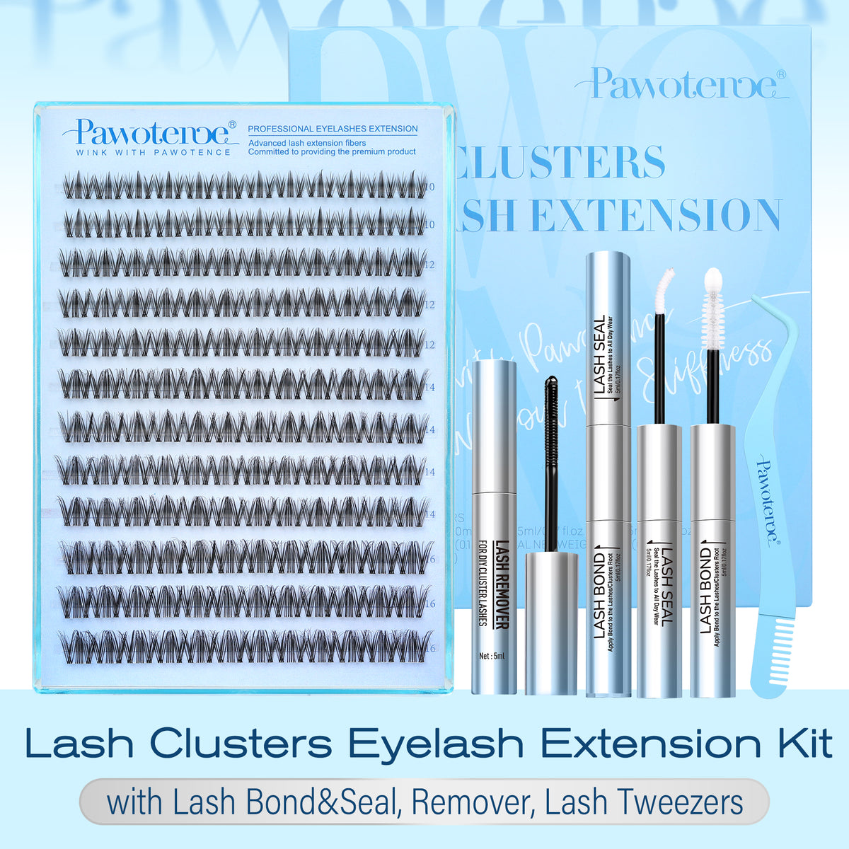 Pawotence Wispy Natural Lash Clusters Kit Spider Lashes D Curl False Lashes Comfortable, Super Soft, Thin Band, Long Lasting Eyelashes Clusters DIY Lash Extensions for Daily Makeup Beginner Friendly