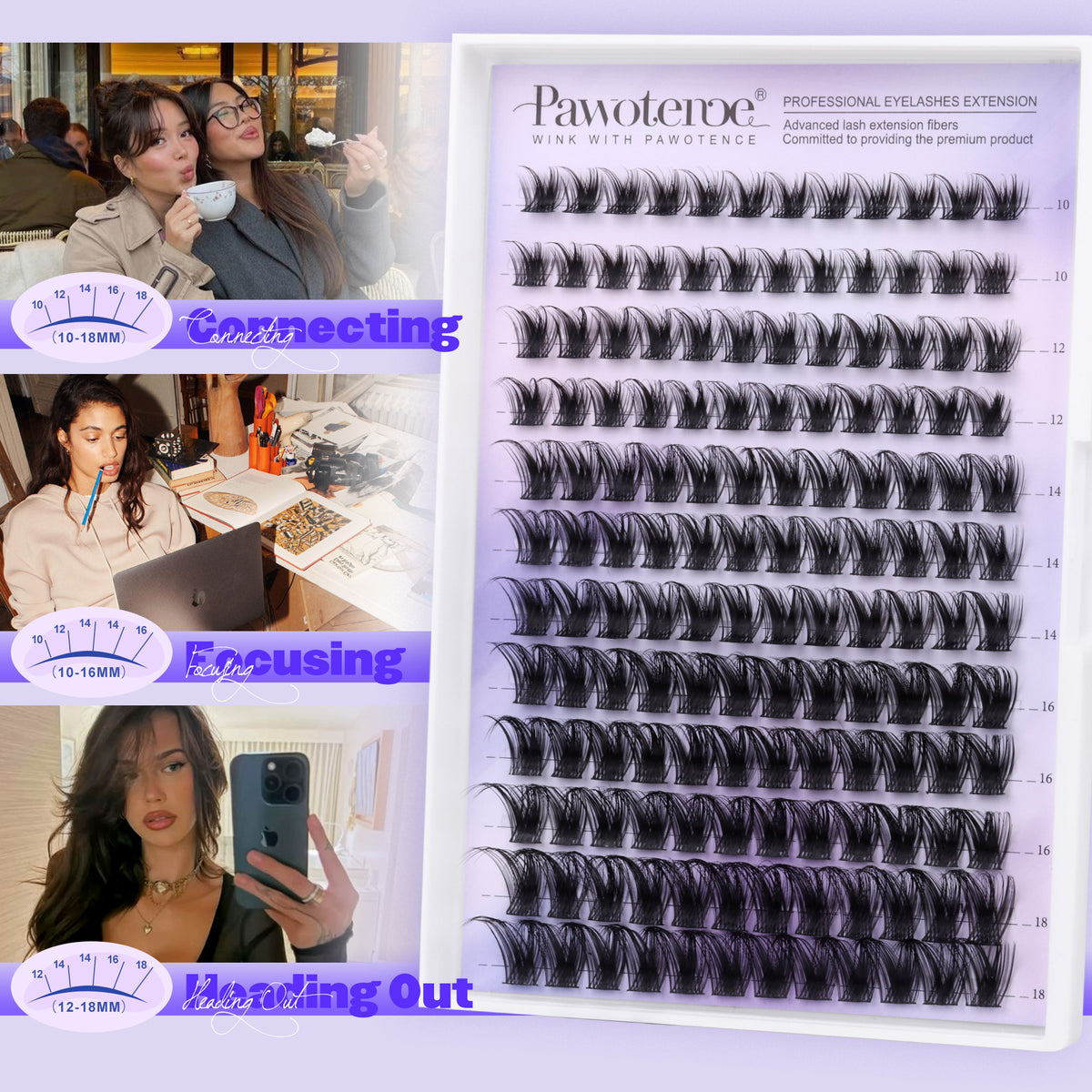 Pawotence Lash Clusters Wispy Kira Cluster Eyelash Extensions 10-18mm Individual Lashes with Soft Thin Band