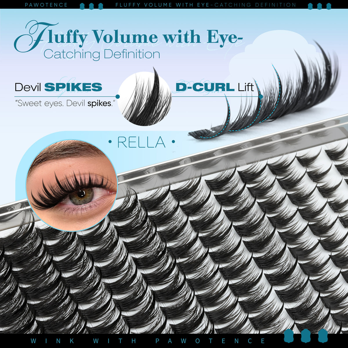 Pawotence Rella Soft Spiky Manga Lash Clusters, Cosplay Eyelash Extensions for Beginners, At-Home Clean Girl Makeup (Lashes Only)