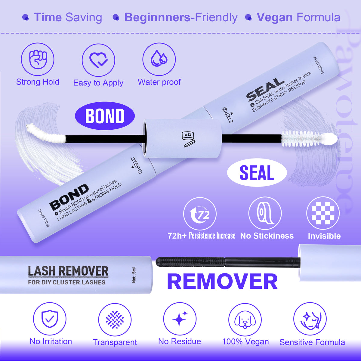 Pawotence Misha Lash Clusters Kit 10-18mm Cluster Lashes Extension Kit Eyelash Clusters Wet Look Wispy Lashes Cluster Eyelash Extensions with Lash Bond and Seal, Remover, Applicator