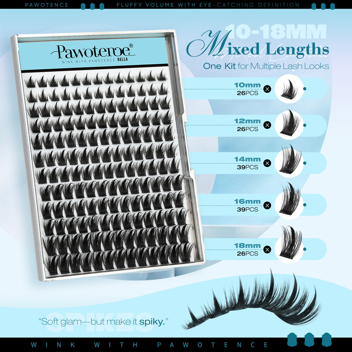 Pawotence Rella Soft Spiky Manga Lash Clusters, Cosplay Eyelash Extensions for Beginners, At-Home Clean Girl Makeup (Lashes Only)