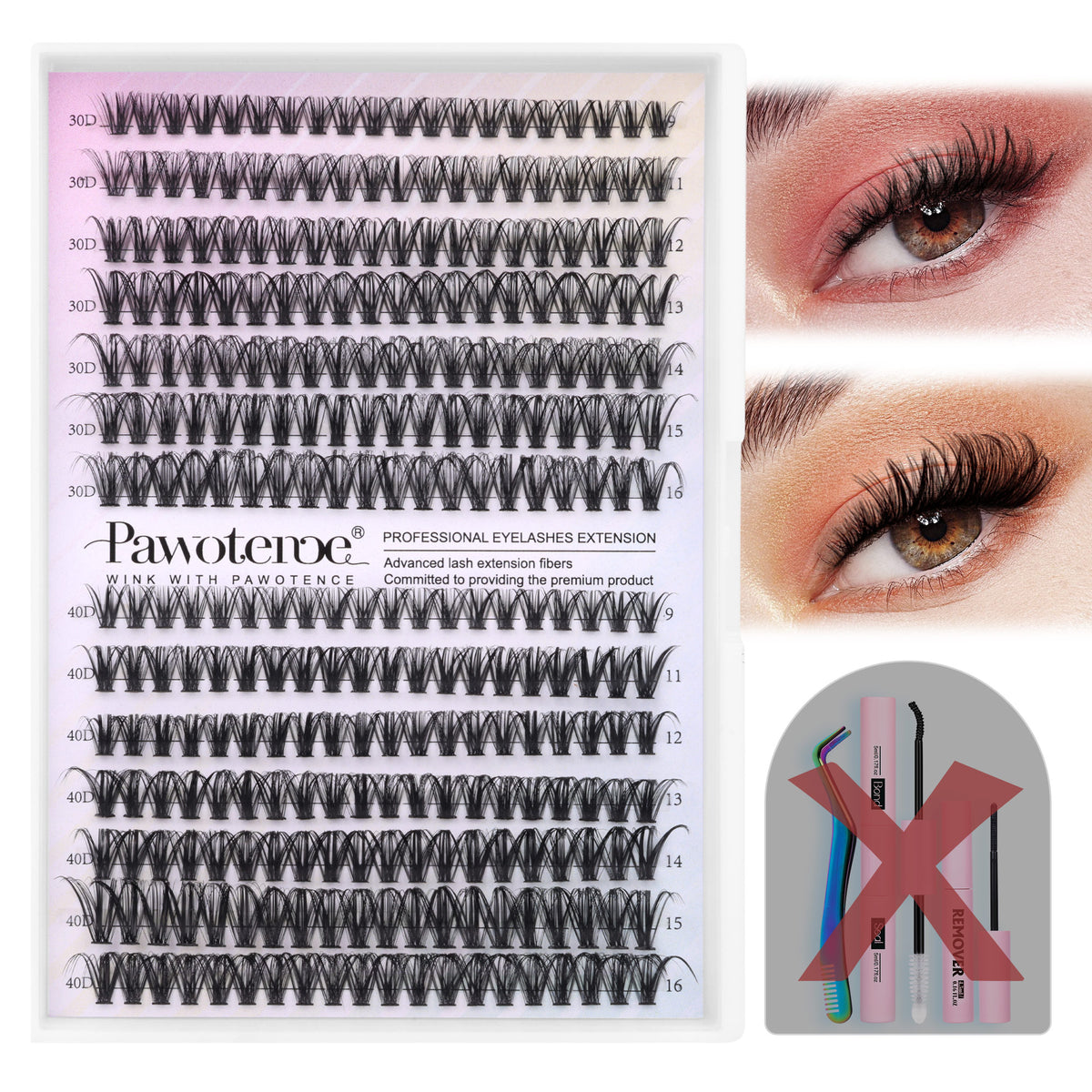 Pawotence Lash Clusters 280pcs Individual Lashes 30D 40D Cluster Eyelash Extensions 9-16mm Eyelash Clusters (Lashes Only)