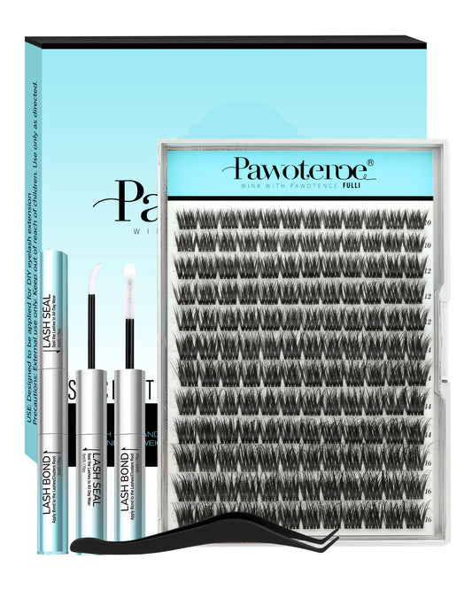 Pawotence Fulli Lash Clusters, 144-Piece Russian Full Glam Volume Eyelash Extensions with Soft Band, D Curl Wispy Individual Lashes for Natural & Glam Makeup Looks