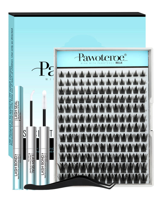 Pawotence Rella Soft Spiky Manga Lash Clusters Kit, DIY Eyelash Extensions for Beginners, At-Home Clean Girl Cosplay Makeup