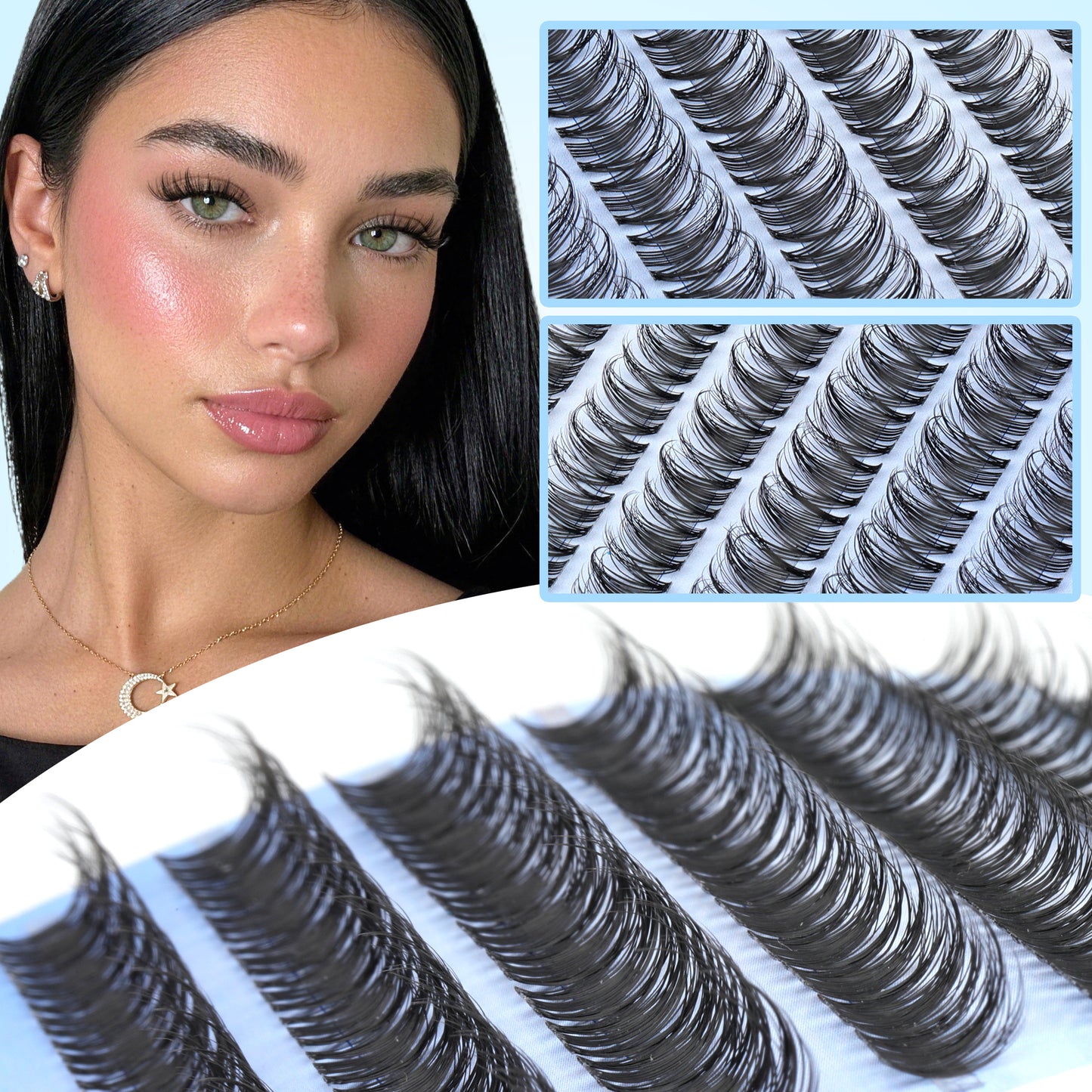 Pawotence Wispy Natural Lash Clusters Kit Spider Lashes D Curl False Lashes Comfortable, Super Soft, Thin Band, Long Lasting Eyelashes Clusters DIY Lash Extensions for Daily Makeup Beginner Friendly